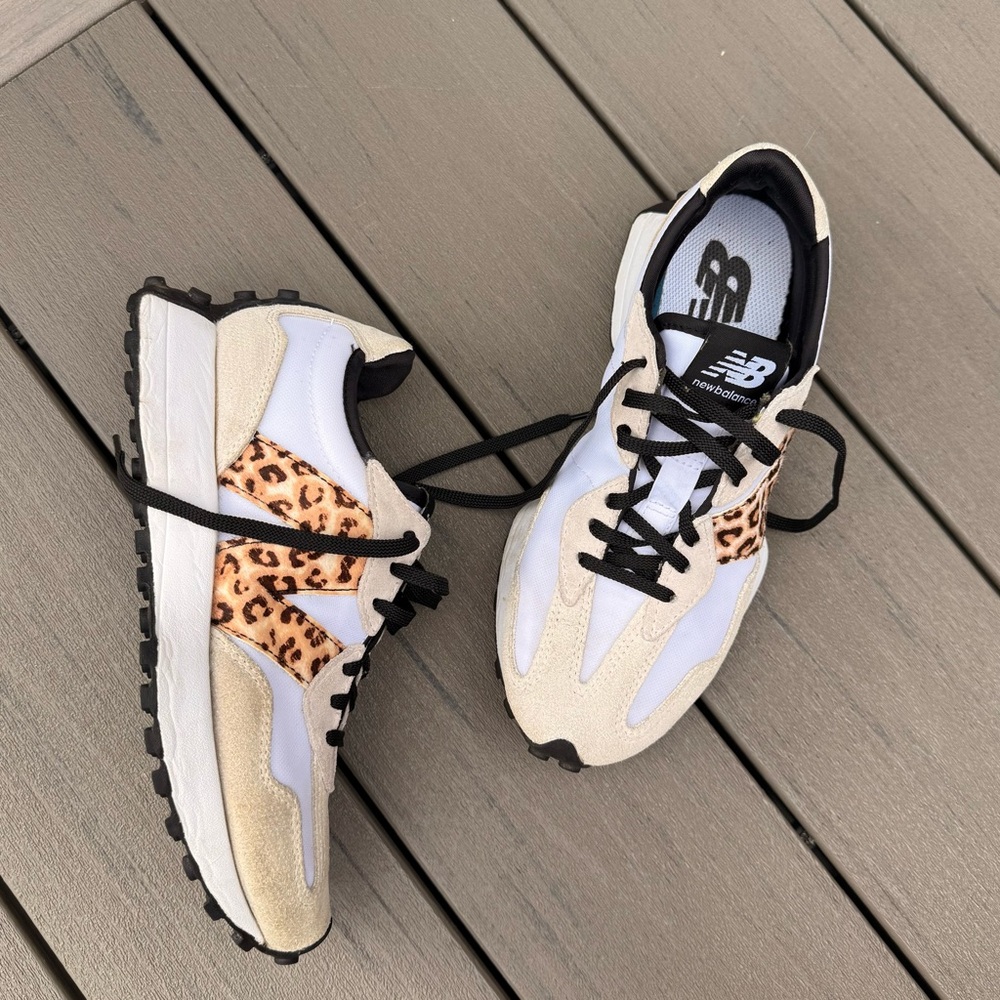 New Balance Women's Sneakers - White and Tan with Leopard Accents